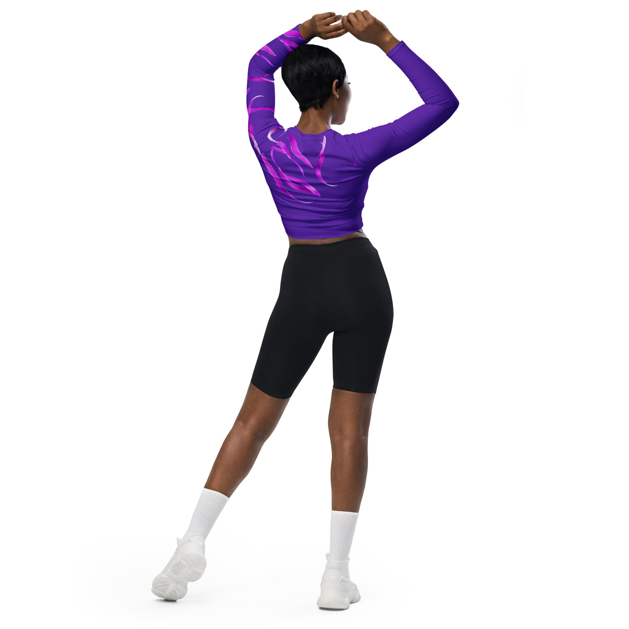 Purple & Pink crop top. Long-sleeved gym or dance top and streetwear. Women's yoga or fitness top. La Danza by WickedYo